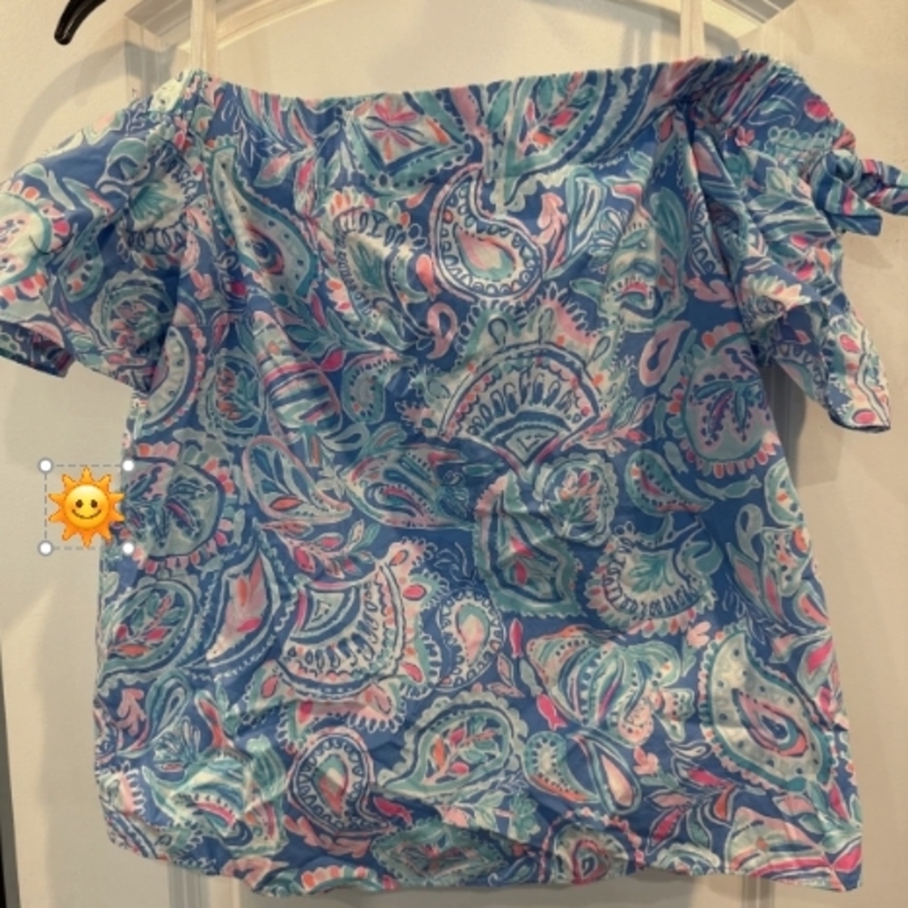Women's Off-Shoulder Paisley Top - Blue and Pink
